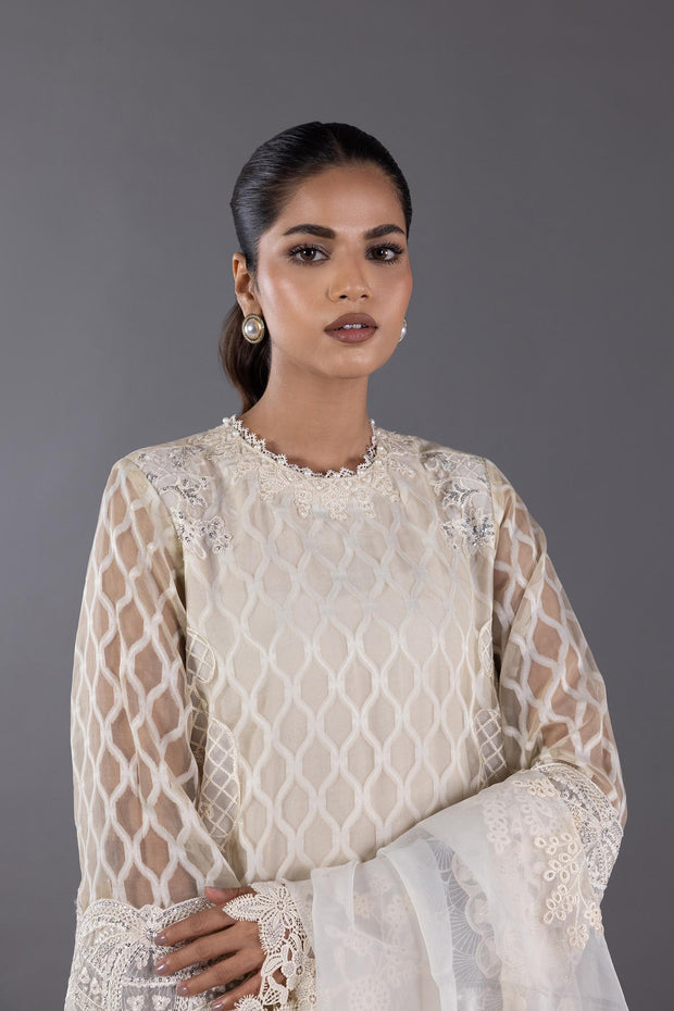 Sana Safinaz Stitched Organza Embroidered Shirt + Culotte+