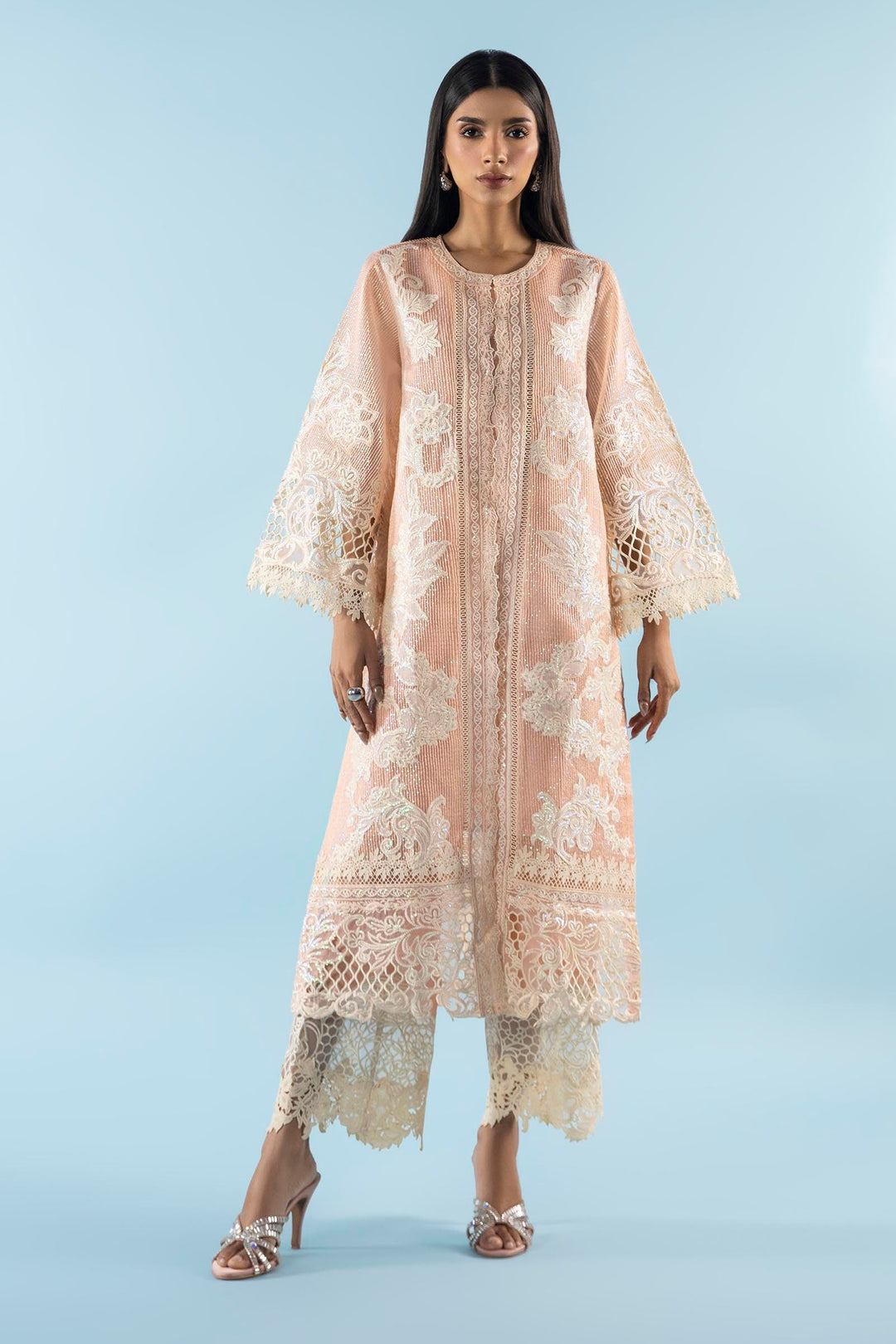 Sana Safinaz Elegant Peach Organza Pakistani Dresses