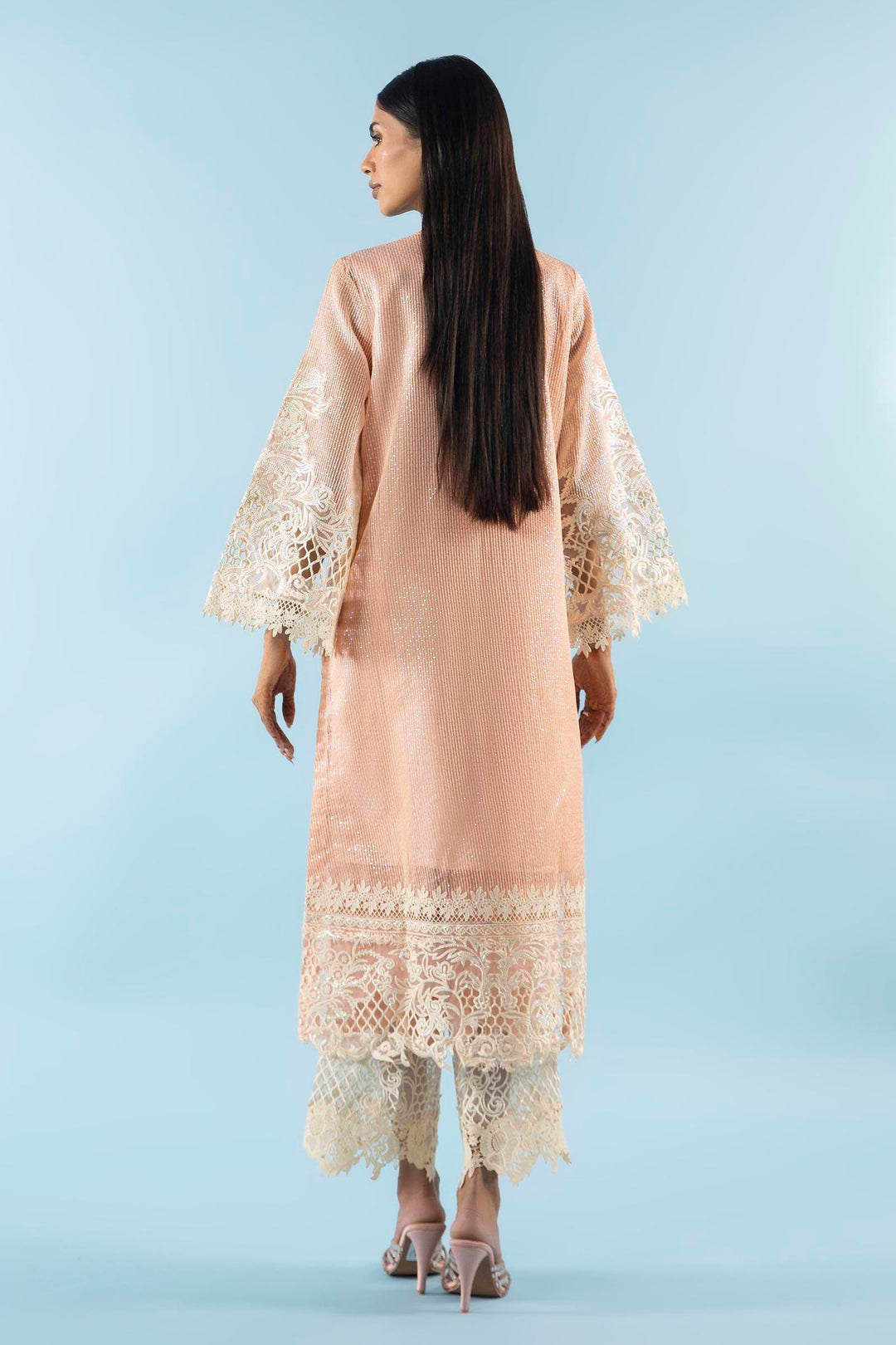Sana Safinaz Elegant Peach Organza Pakistani Dresses