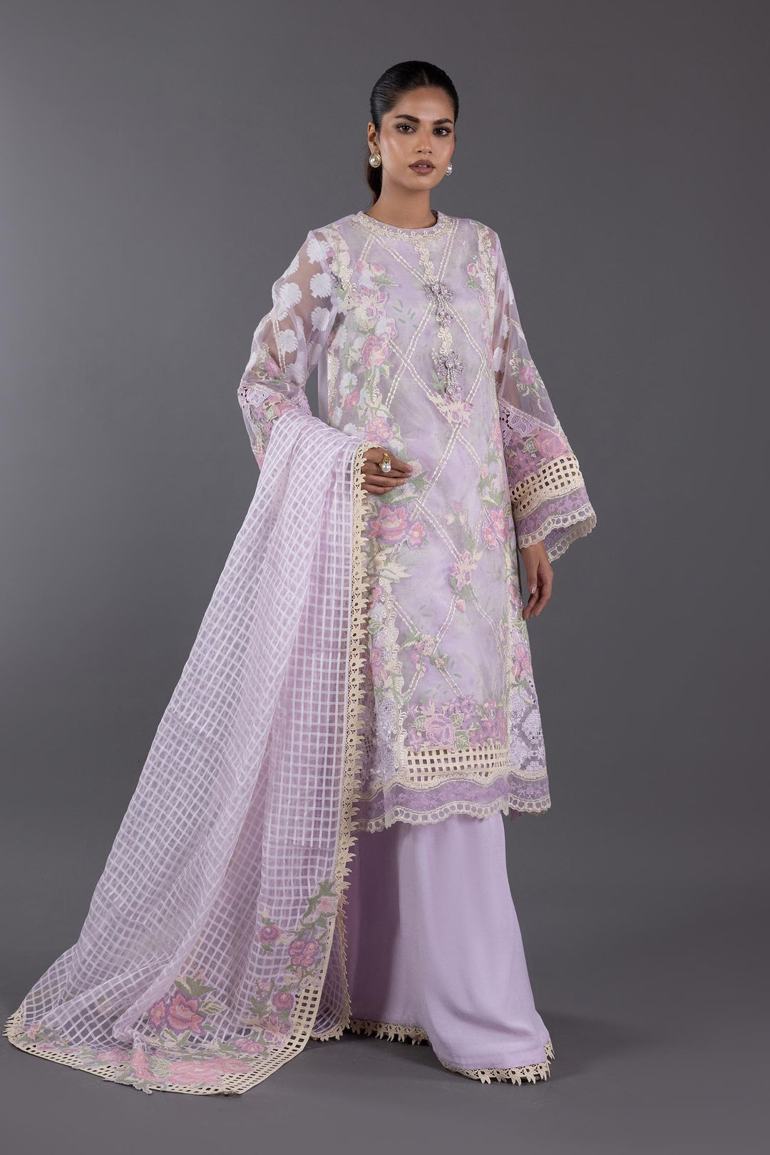 Sana Safinaz Stitched Organza Embroidered Shirt + Plazo +