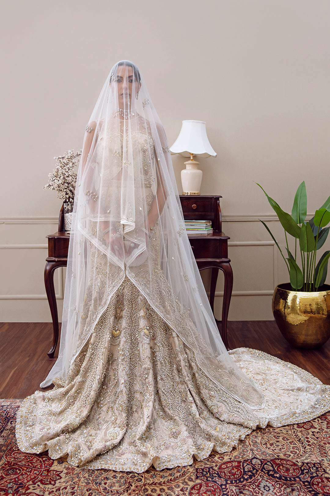 Elegant Off-White Pakistani Bridal Dress for Weddings