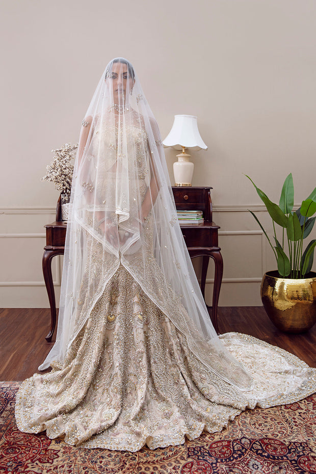Stunning Off-White Pakistani Bridal Dress with Embroidery