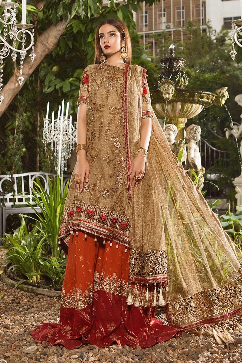 Paplam Shirt Farshi Gharara In Mehndi Green Color.Work Embellished With Zari,Dhaga,Sequance And Cutwork.