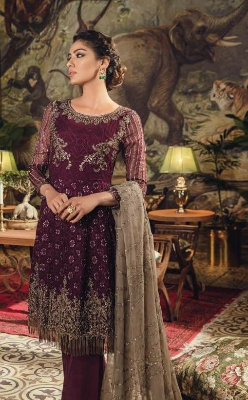Fancy Chiffon Dress In Magenta Color By Iznik.With Dhaga,Sequence,Tilla Threads Embroidery,& Cutwork   On Daman. 