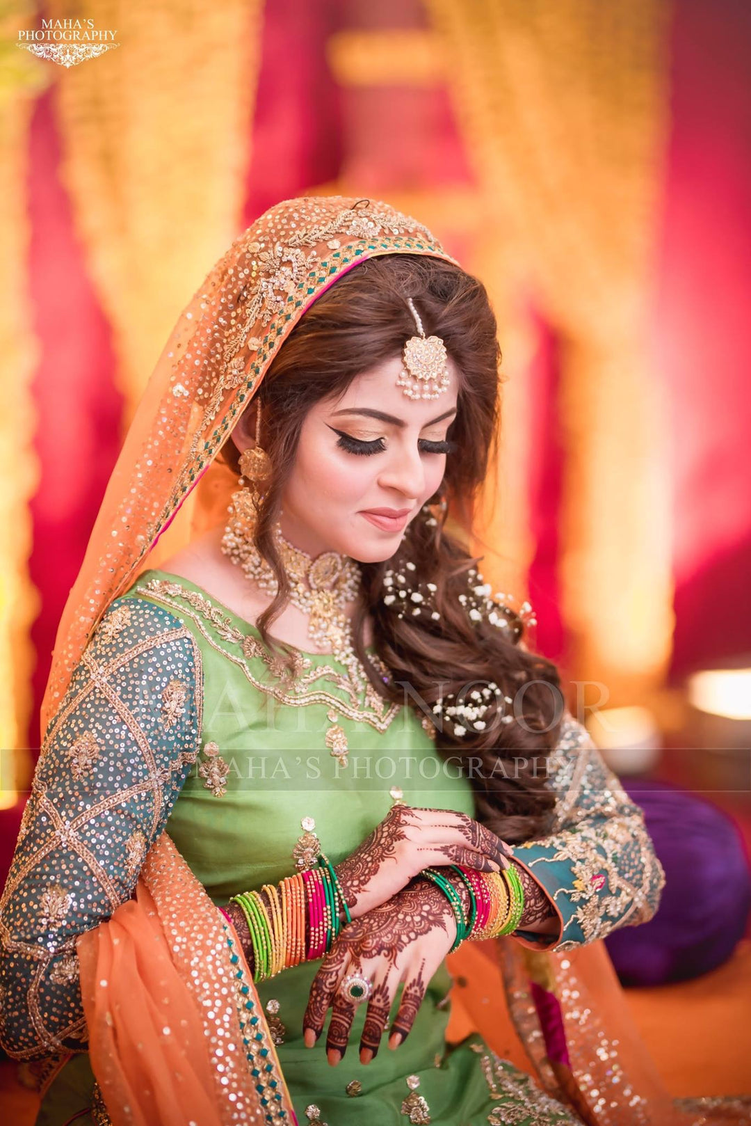 Pakistani Mehndi Gharara In Perot Green Color.Work Embalmed With Dabka Sitara,Gota And Thredads.