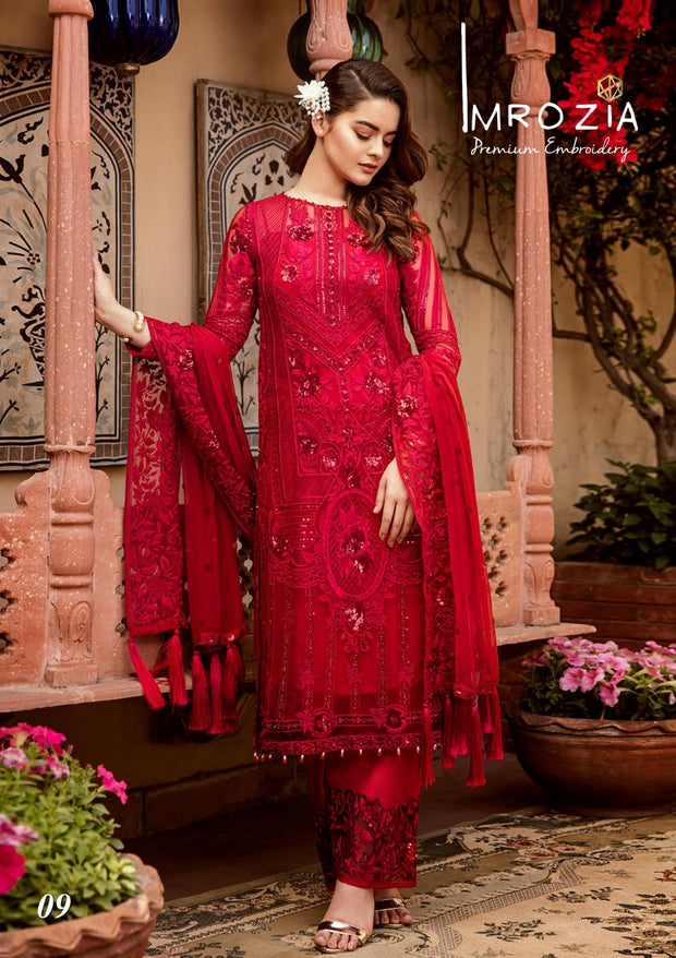 Hot Red Dress by Imrozia. Work Embalished With Sequance Dhaga And Tilla Embroidery.