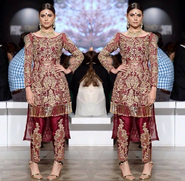 Beutifull bridal dress in maroon red colo Model # B 907