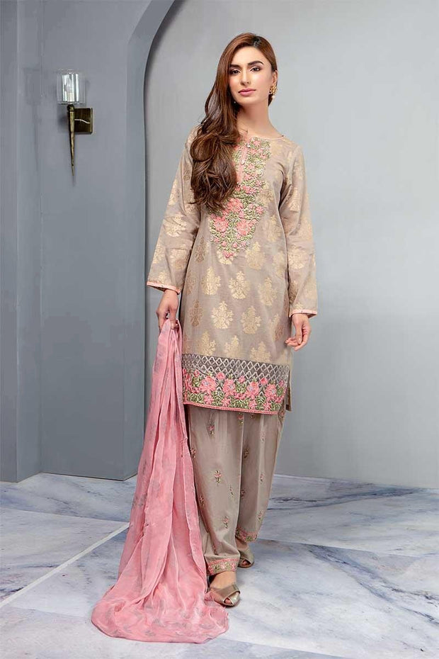 Stylish Pink Embroided Dress In Gold Color.Work Emballished With Dhaga Embroidery And Cutwork.