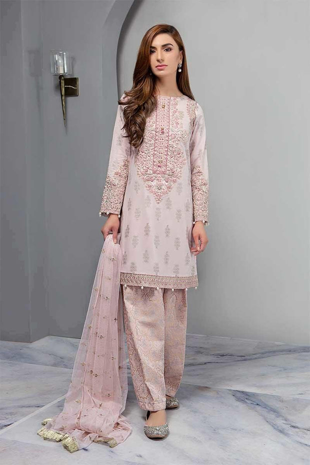 Desi Shlwar Kameez In Light Color.Work Emballished Witha Dhaga Embroidery And Cutwork Patches.