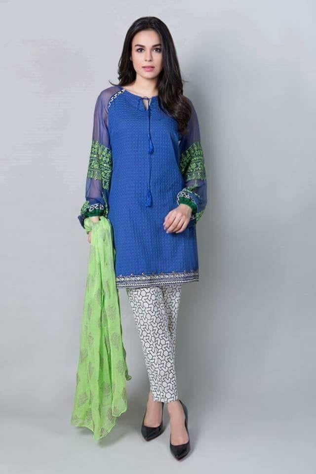 Beutifull lawn dress by Maria b in blue and green color Model # L 1218