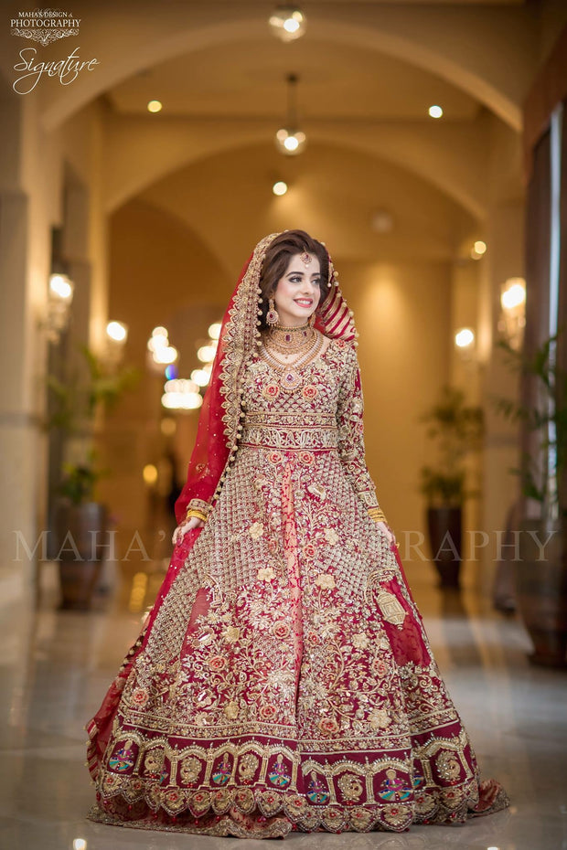 Beautiful bridal dress in red color