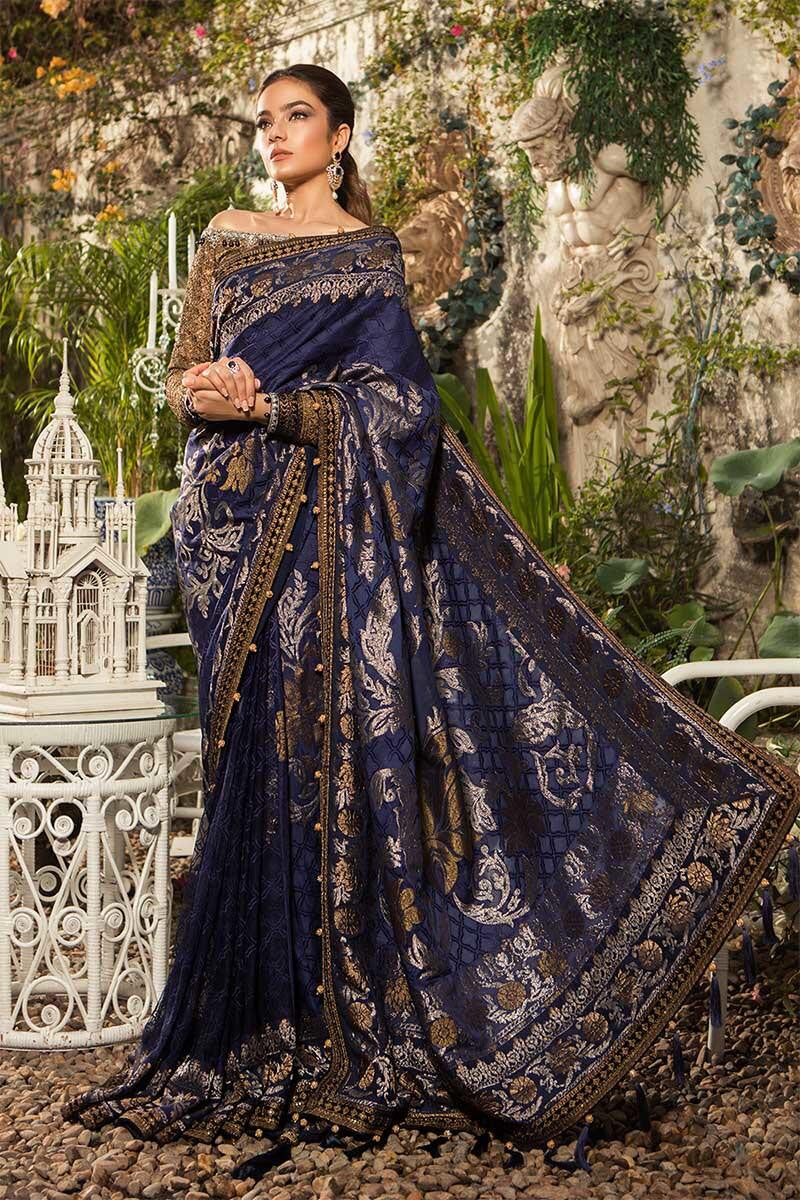 Indian Sari Purple Color By Maria.Work Embalished With Pure Tilla, Threads, Embroidery, Sequance And Valvet Embroidery.