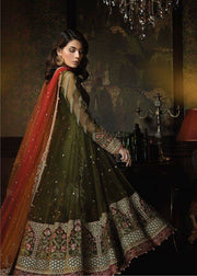 Beautiful dress in chiffon by Ayra in mehndi green and color