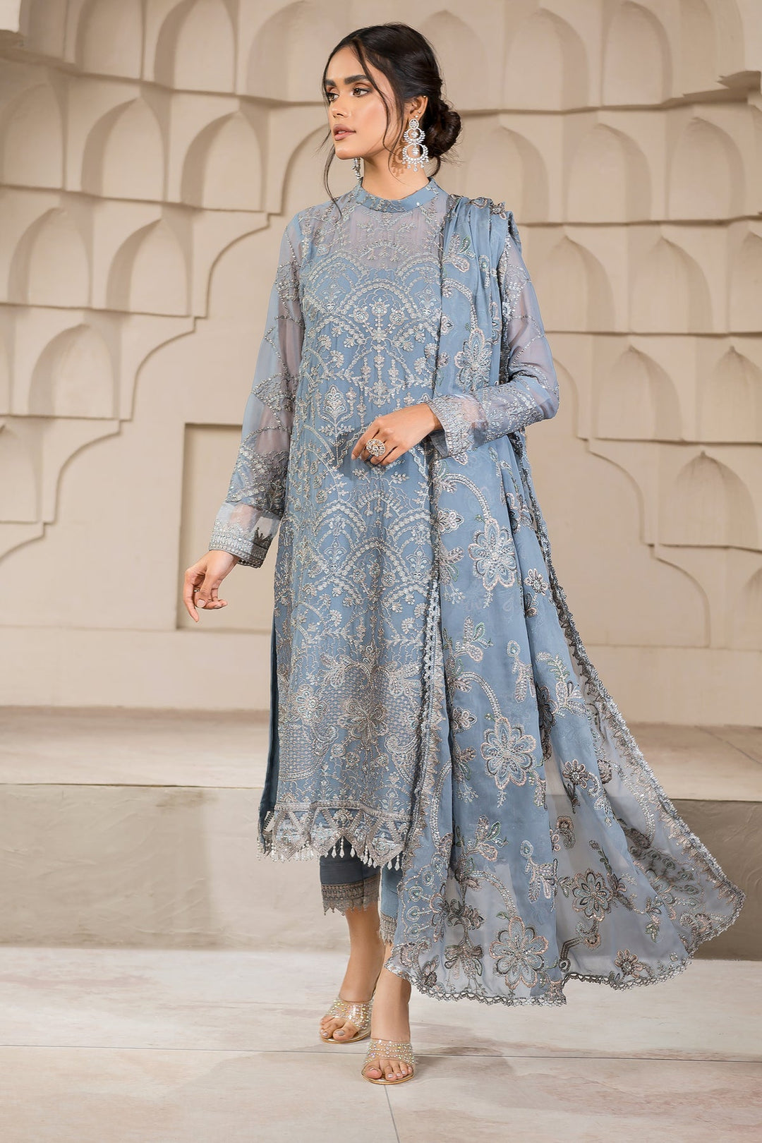 Buy Blue Short Shirt with Capri Pakistani Party Wear Nameera by Farooq Buy Blue Short Shirt with Capri Pakistani Party Wear Nameera by Farooq