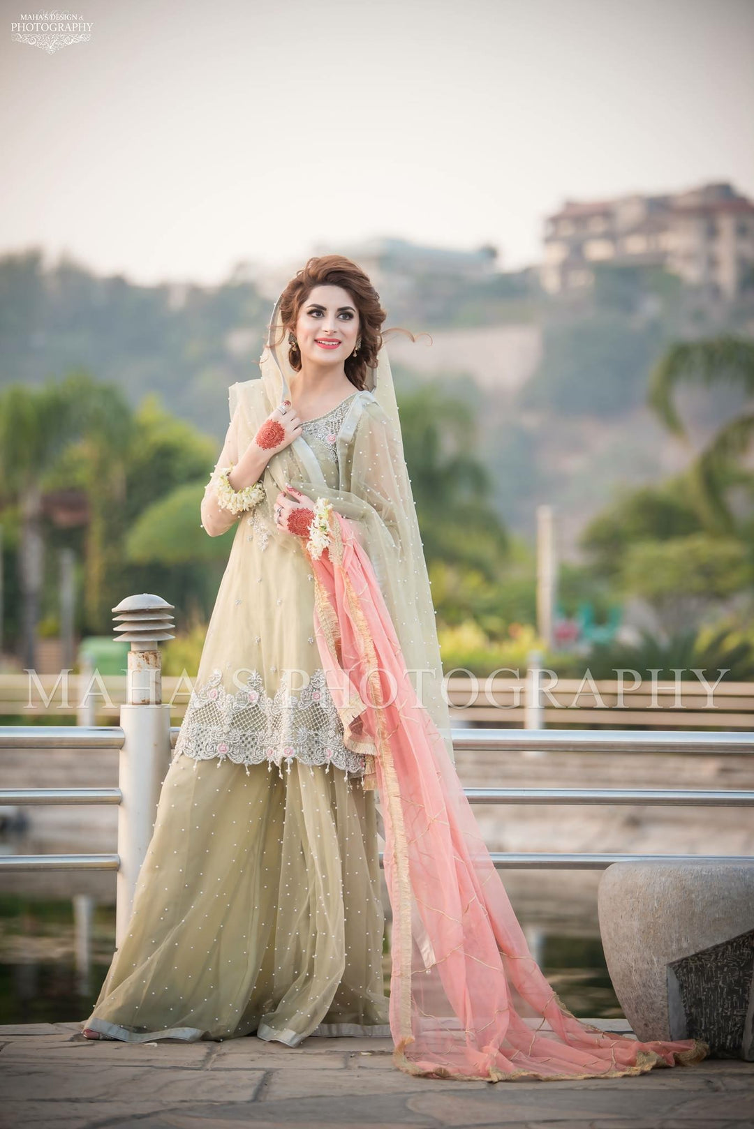 Beutifull wedding party dress In light pistachio green and baby pink color Model# P 1197