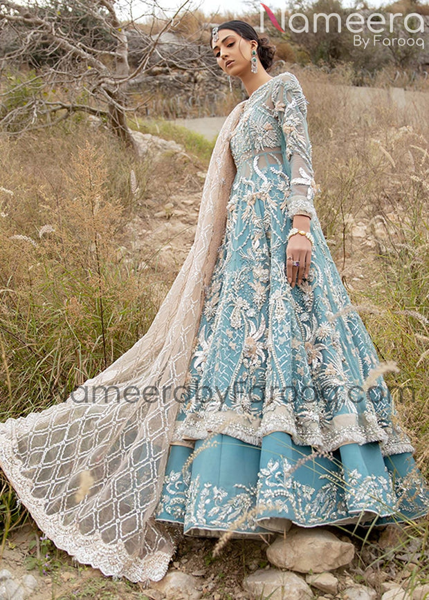 Zardozi Bridal Sky Blue Lehenga Combination