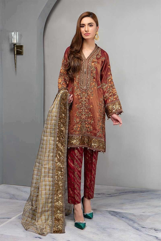 Indian Stylish Wedding Dress In Maroon Gold Color.Work Embellished With Sequance And Tilla Embroidery.