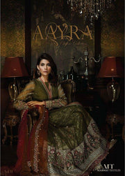 Beautiful dress in chiffon by Ayra in mehndi green and color