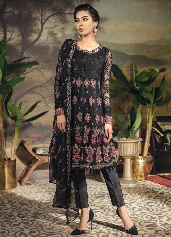 Pakistani Black Dress In Chiffon Fabric.Work Embellished With Threads  And Sequance Work.