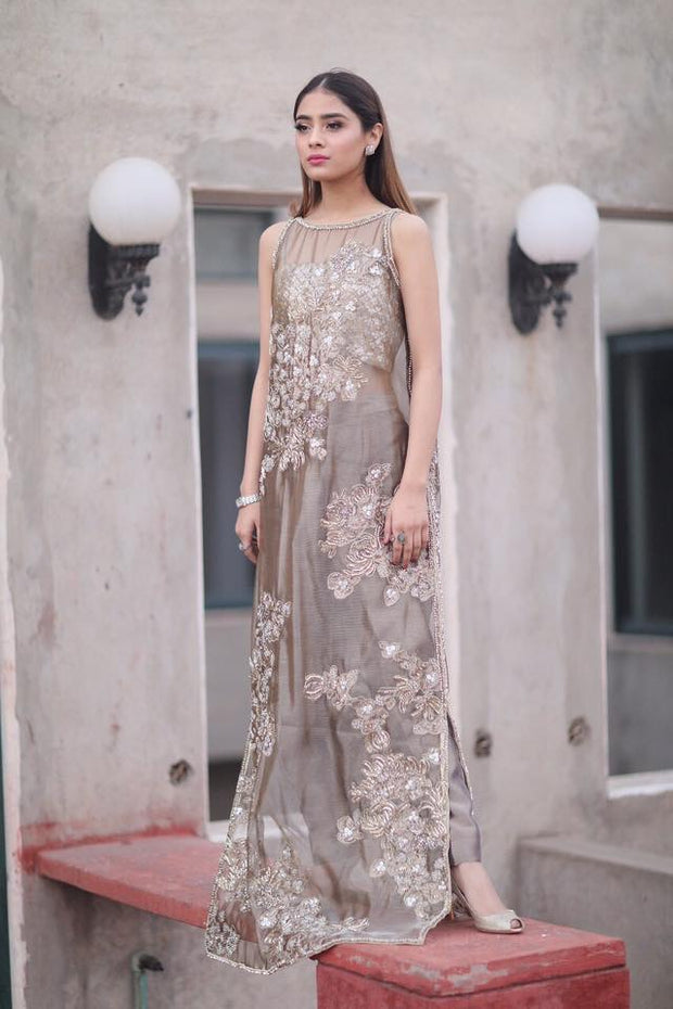 Beutifull bridal maxi in light gray gold color Model# W 1178