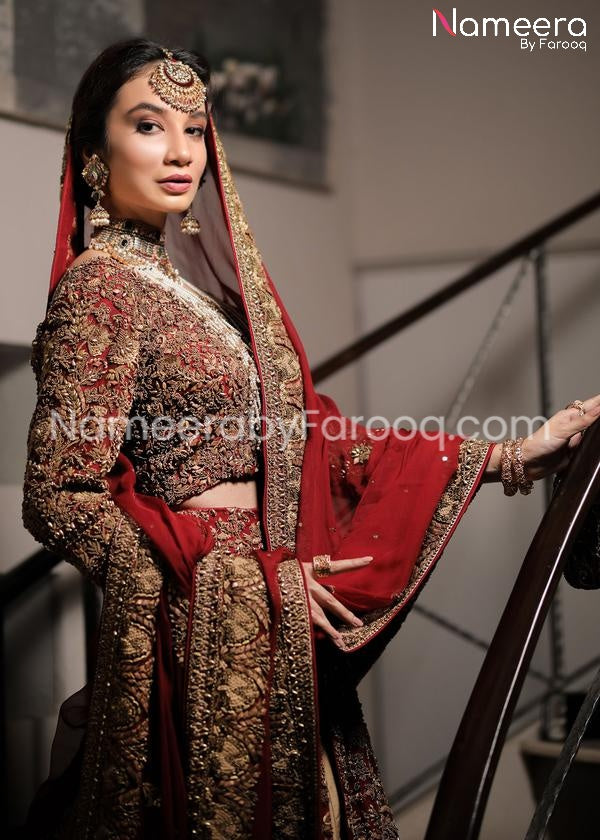 Pakistani Red Bridal Lehenga and Blouse #BN101
