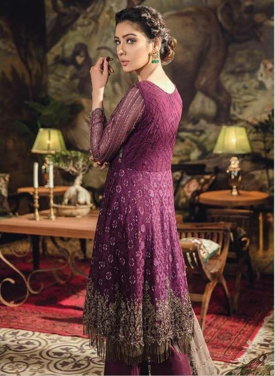 Fancy Chiffon Dress In Magenta Color By Iznik.With Dhaga,Sequence,Tilla Threads Embroidery,& Cutwork   On Daman. 