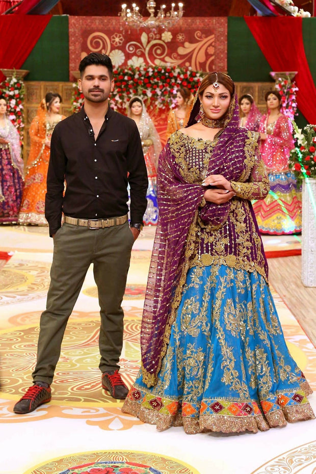 Beautiful Bridal Dress in Dark Purple and Blue Color Nameera by Farooq