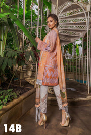 Chicken Kari Lawn Dress By Sobia Nazir In Beutifull Peach Color.Work Embellished With Threads Embroidery.Cutwork Patches And Three D Prints.