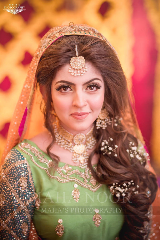 Pakistani Mehndi Gharara In Perot Green Color.Work Embalmed With Dabka Sitara,Gota And Thredads.