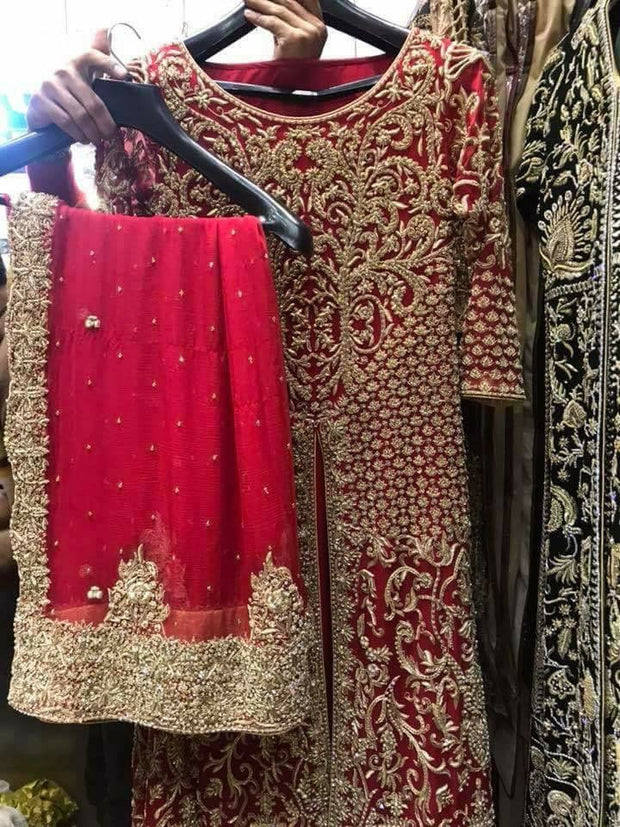 Beautiful bridal lahnga maxi in deep red color 