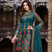 Beautiful chiffon dress by Imrozia in sea green and brown color