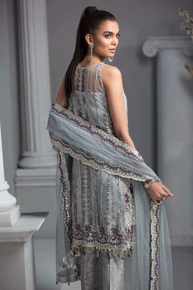 Fancy Party Wear in Light Gray Color.With Tilla Threads Embroidery And Pearls Sequance Work.
