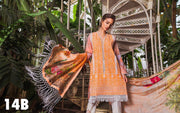Chicken Kari Lawn Dress By Sobia Nazir In Beutifull Peach Color.Work Embellished With Threads Embroidery.Cutwork Patches And Three D Prints.