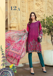 Stylish Kurta Shirt Cigrate Pants By Maria B In Beutifull Shoking Pink Color.Work Embellished With Dhaga Embroidery.