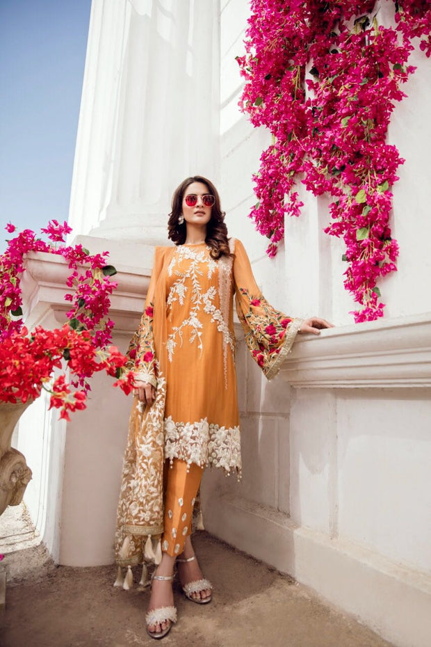 Beautiful Chiffon dress by Imrozia in Rust Orange Gold Color Nameera by Farooq Beautiful Chiffon dress by Imrozia in Rust Orange Gold Color Nameera by Farooq