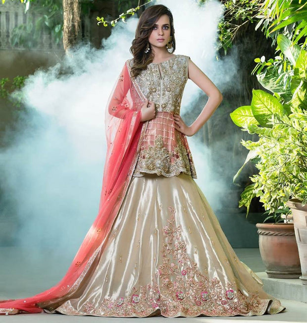 Beautiful bridal lahnga in light pink and silver gold color