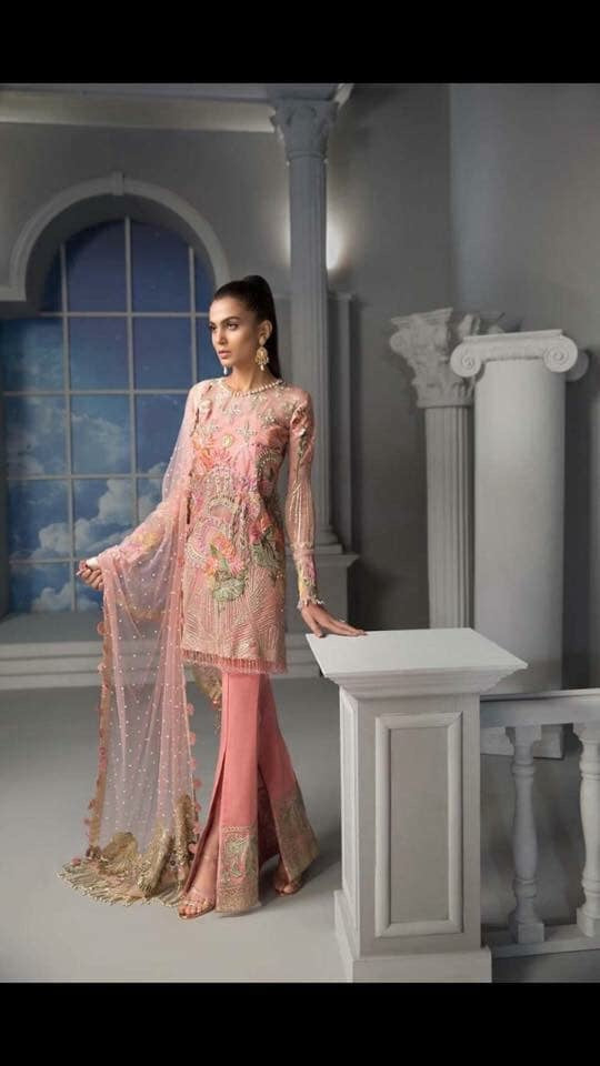 Asian Stylish Dress In Beutifull Short Shirt & Boot Pants.In Beutifull Pink Color Work Embellished With Hand Work & Multi Threads Embroidery.