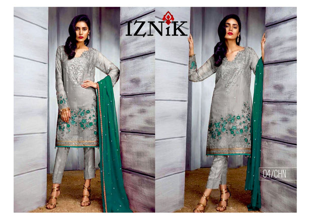 Beautiful chiffon dress by Iznik in gray aqua green color