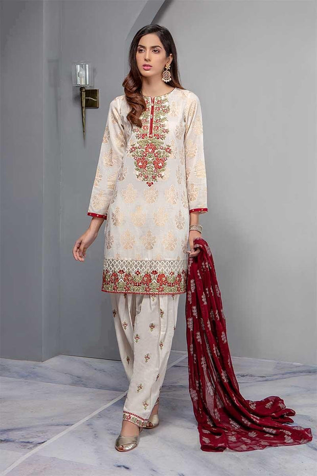 Floral Embroided Dress In Offwhite And Maroon Color.Work Emballished With Dhaga Embroidery And Cutwork.