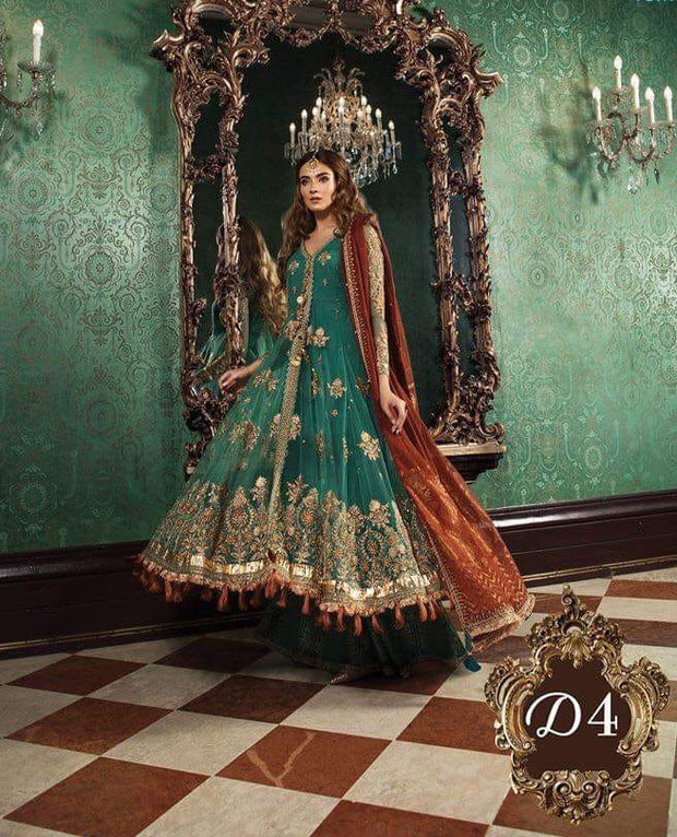 Anarkali Long Frock in Bottle Green And Rust Color With Tilla,Threads Embroidery,Handwork And Sequance Work.