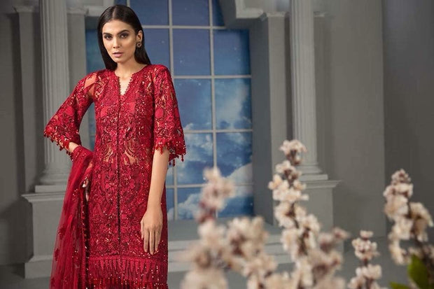 Fancy Designer Dress In Beautifull Red Color.Work Embellished With Sequance Threads And Threads Embroidery.