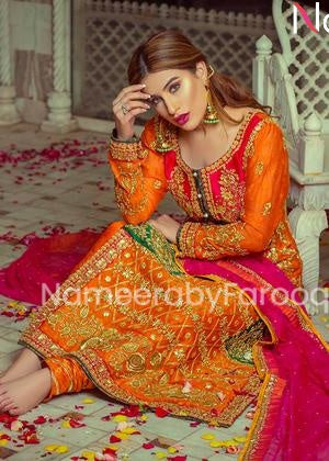 Pakistani Designer Wear Mehndi Dresses for Girls