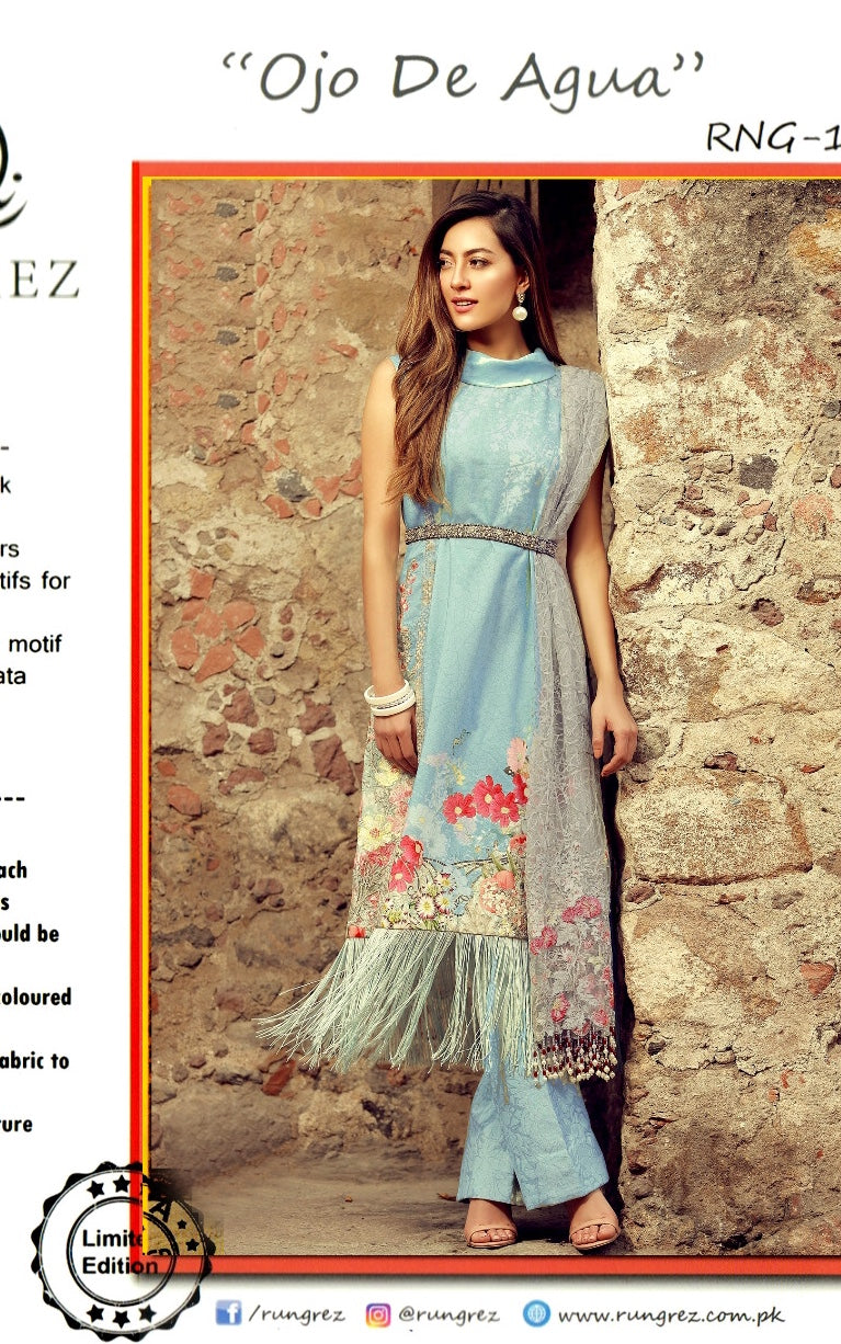 Beutifull lawn dress by rangraze in light sky blue color Model# L 1191