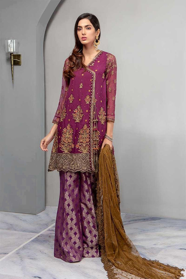 Angrakha Kameez Boot Pants In Beutiful Colors.Work Embellished Dhaga Sequance And Tilla Embroidery.