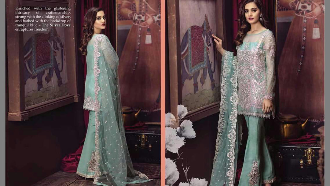 Beautiful chiffon dress by imrozia in turquoise color