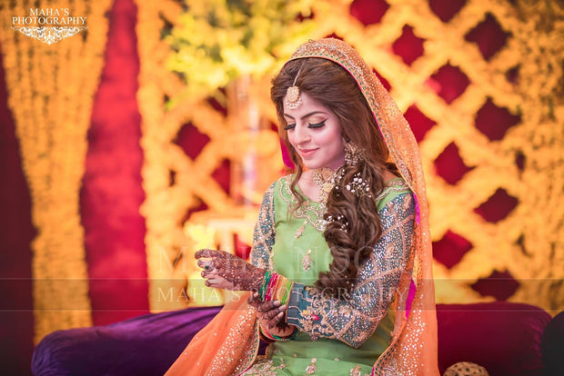 Pakistani Mehndi Gharara In Perot Green Color Model# M 1811
