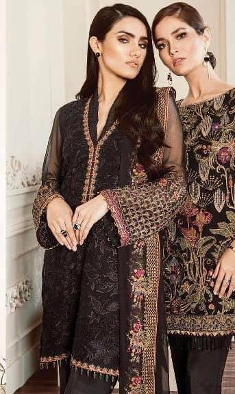Iznik Designer Dress In Beautiful Black Color.Work Embellished With Pure Dhag Embroidery.