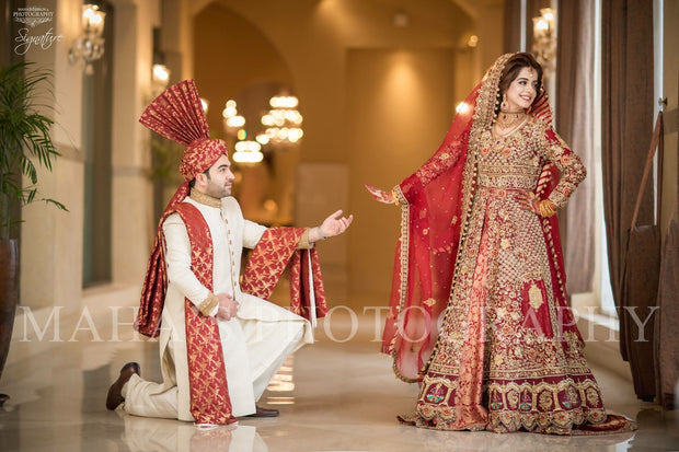 Beautiful bridal dress in red color