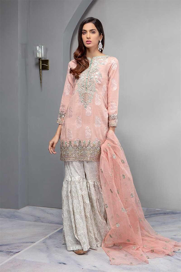 Indian Short Shirt Gharara Pants In Two Diffrent Color.Work Emballished With Silver Tilla Dhaga Embroidery.