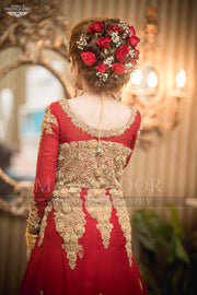 Red Dulhan Maxi in Lahnga Shape.Stylish Bridal Lahnga Maxi Embalished With Pure Dabka Nagh Zari And Pearls Work.